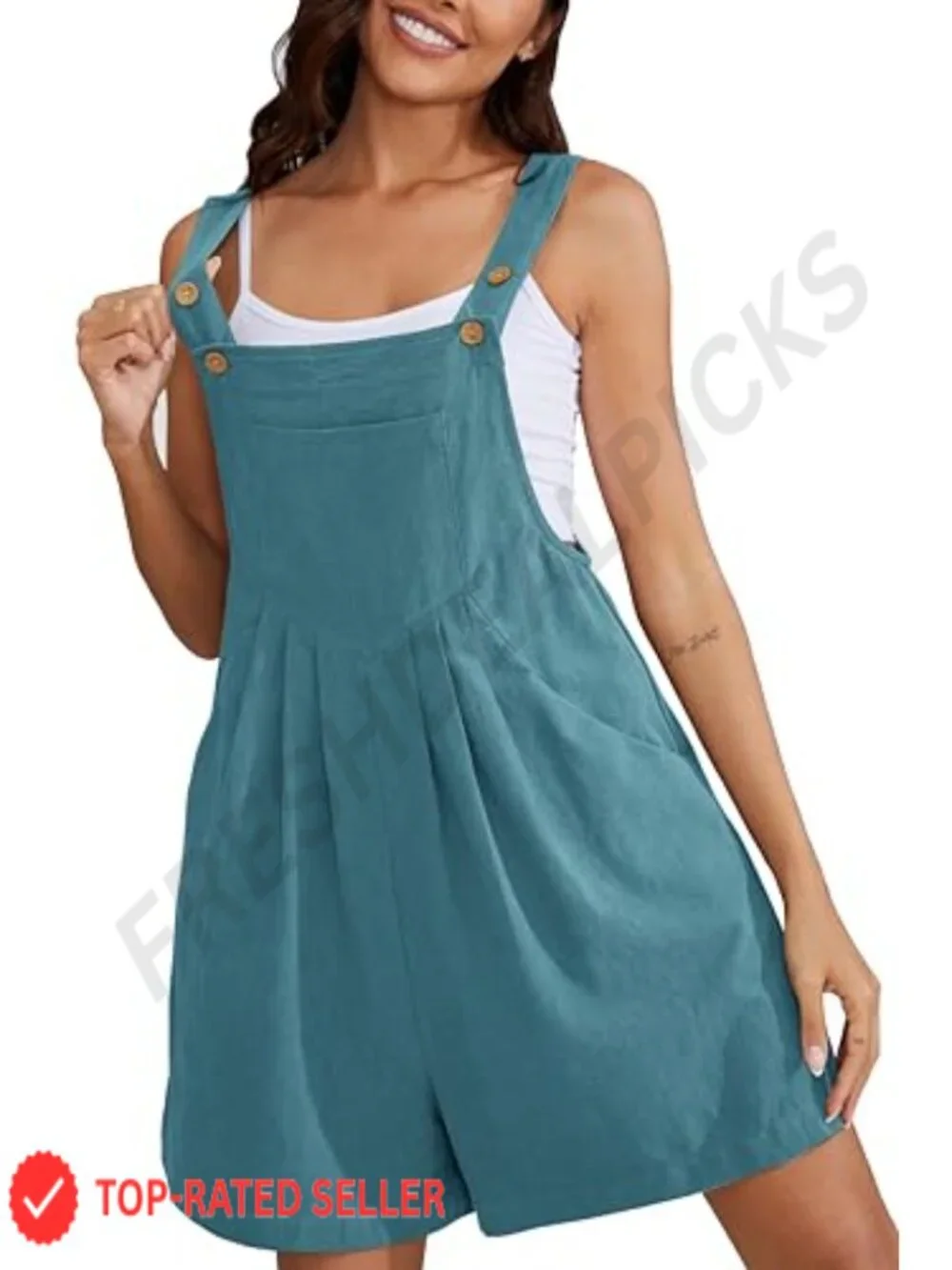 Loose Fit Overalls Shorts for Women, Adjustable Button Straps, Sleeveless